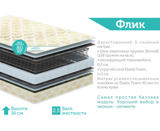 Купить недорого Двухсторонний пятислойный матрас серии стандарт - флик